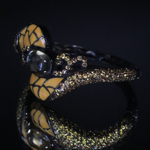 STERLING SILVER BLACKENED CITRINE ENAMEL BANGLE BRACELET - Picture 4 of 8